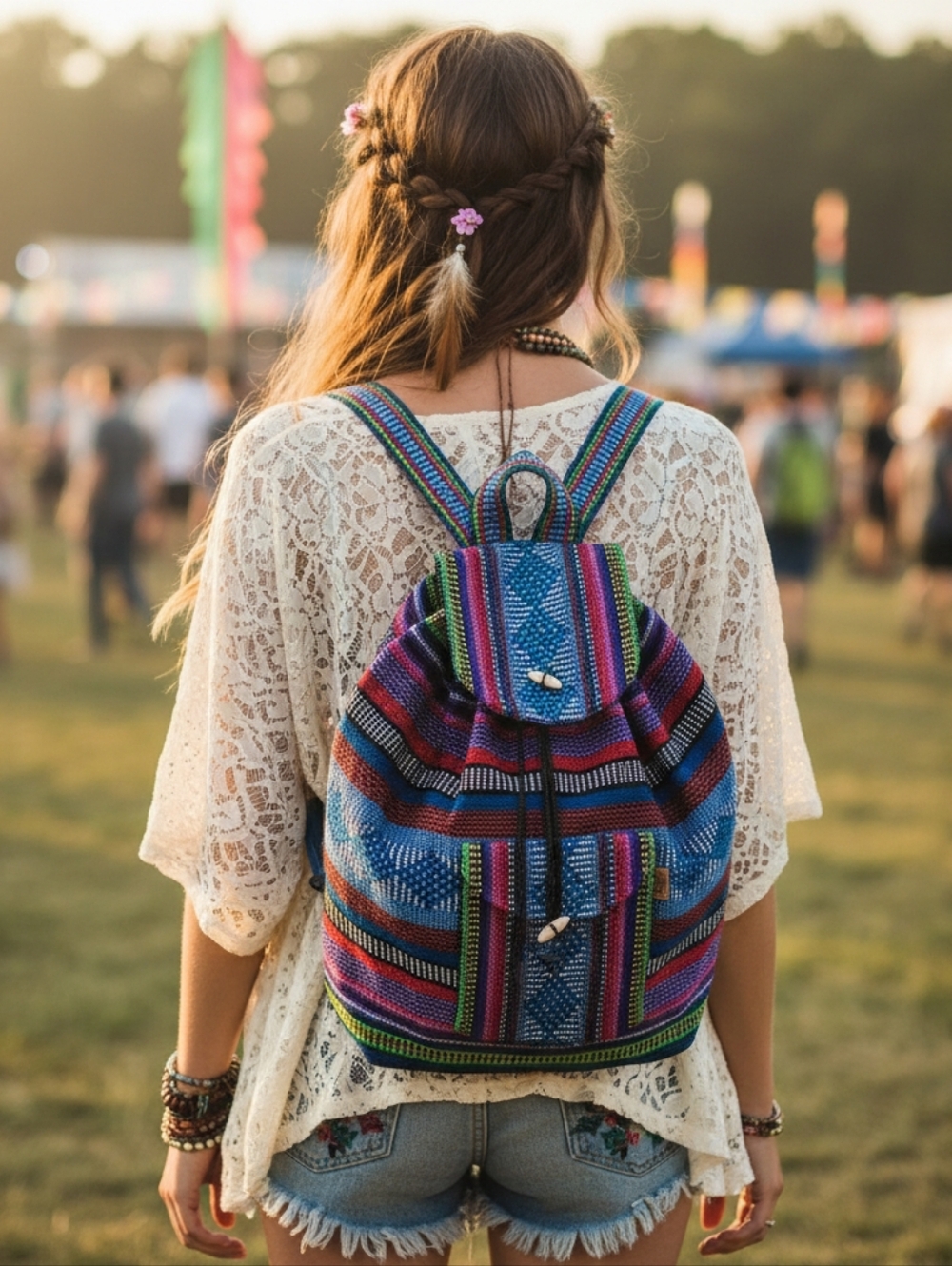 PINZON BACKPACK WOVEN MULTICOLORED SIZE MEDIUM SOUTHWEST BOHO HIPPIE NEW NO TAGS